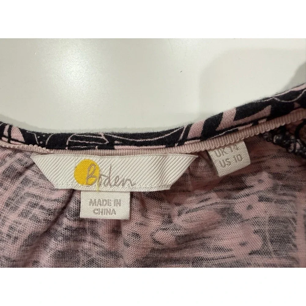 Boden Pink Black Paisley Smocked V-Neck Cotton Blouse Top T1034 US 10 UK 14